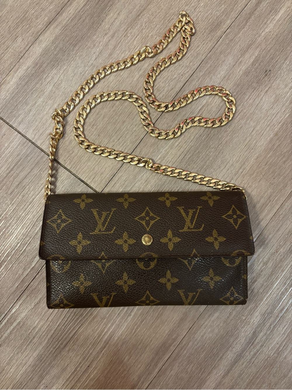 Louis Vuitton Sarah Wallet Monogram With Custom Gold Chain - Picture 1 of 7